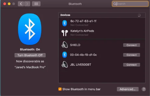 devices connected on Bluetooth